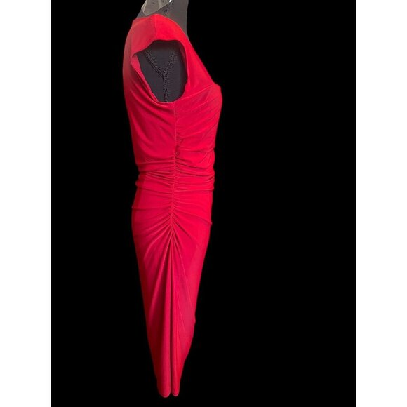 Lauren Ralph Lauren Midi Dress Women Red, size 10 Cap Sleeve Ruched Square Neckl - Picture 6 of 9